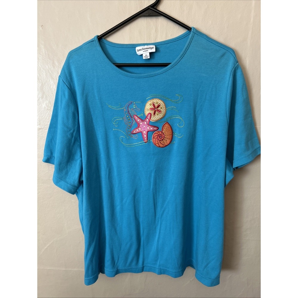 breckenridge 3X Lot 2 Women's Seasonal Tops Blue Sea Shells Flowers‎